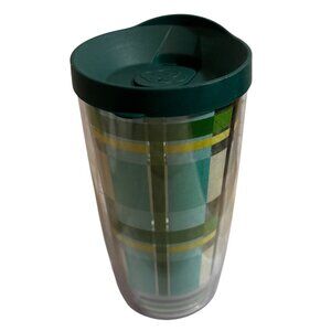 Tervis Fiesta Tumbler Colorful Green Plaid Design Insulated With Lid 16 oz